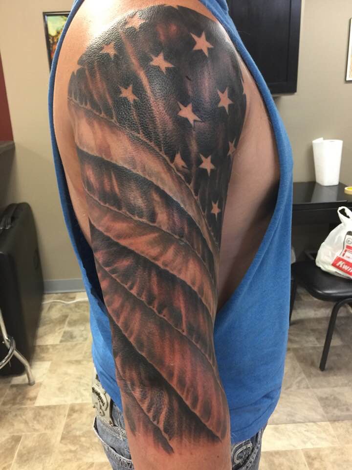 American flag sleeve tattoo